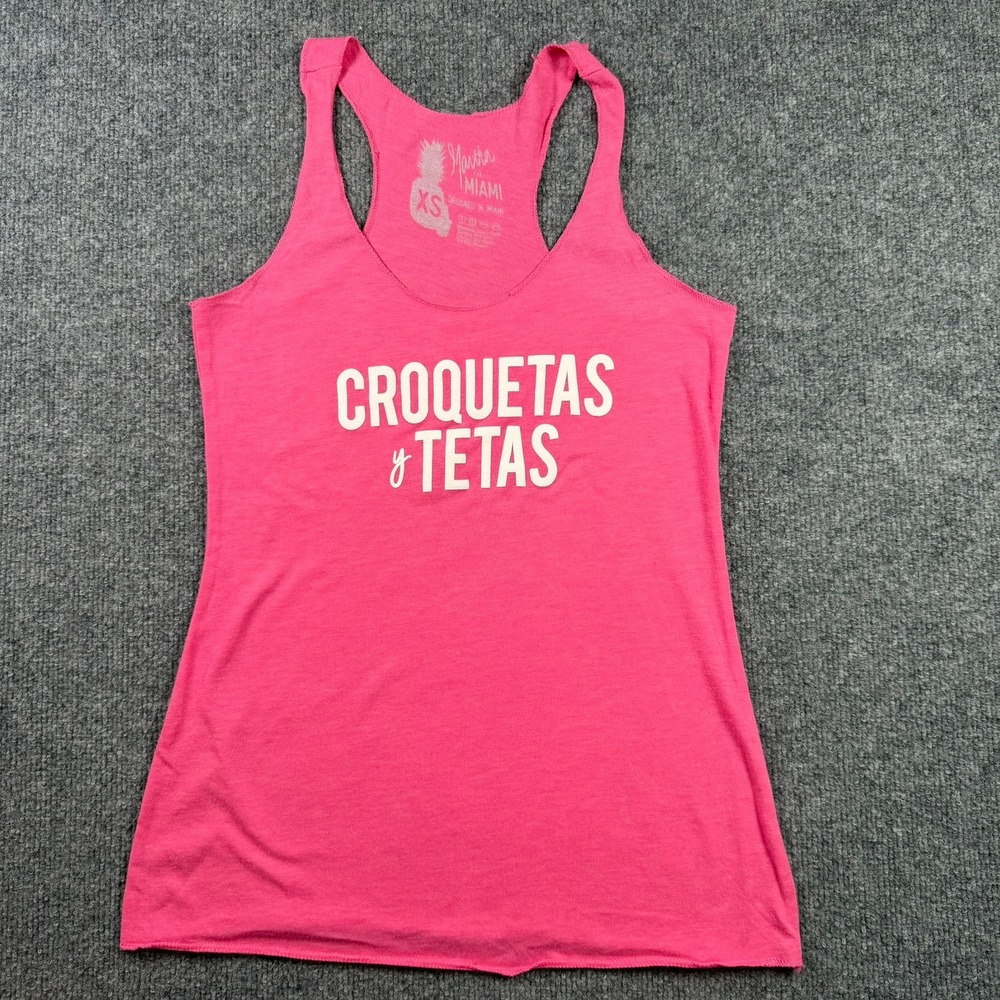 Martha of Miami Tank Women XS Pink Croquetas y Tetas Breast Cancer Racerback